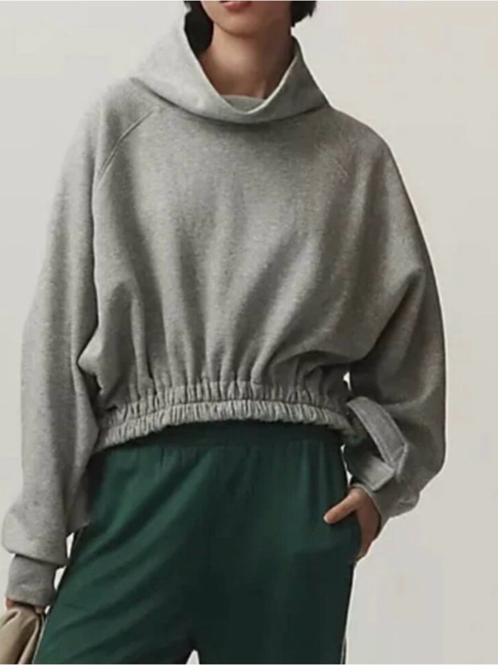Anthropologie Gray Cowl-Neck Cinched-Hem Sweater